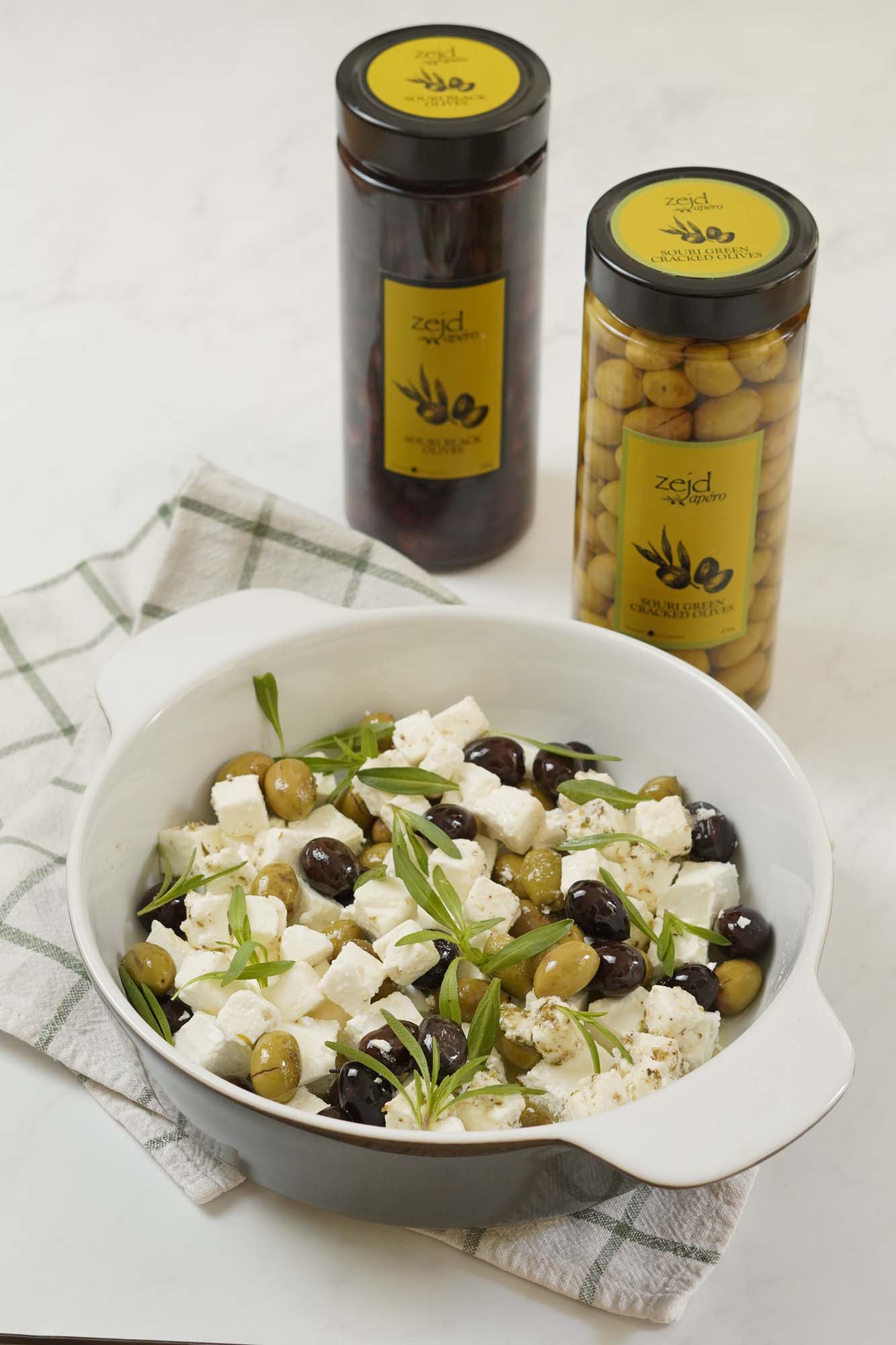 Baked feta cheese with olives